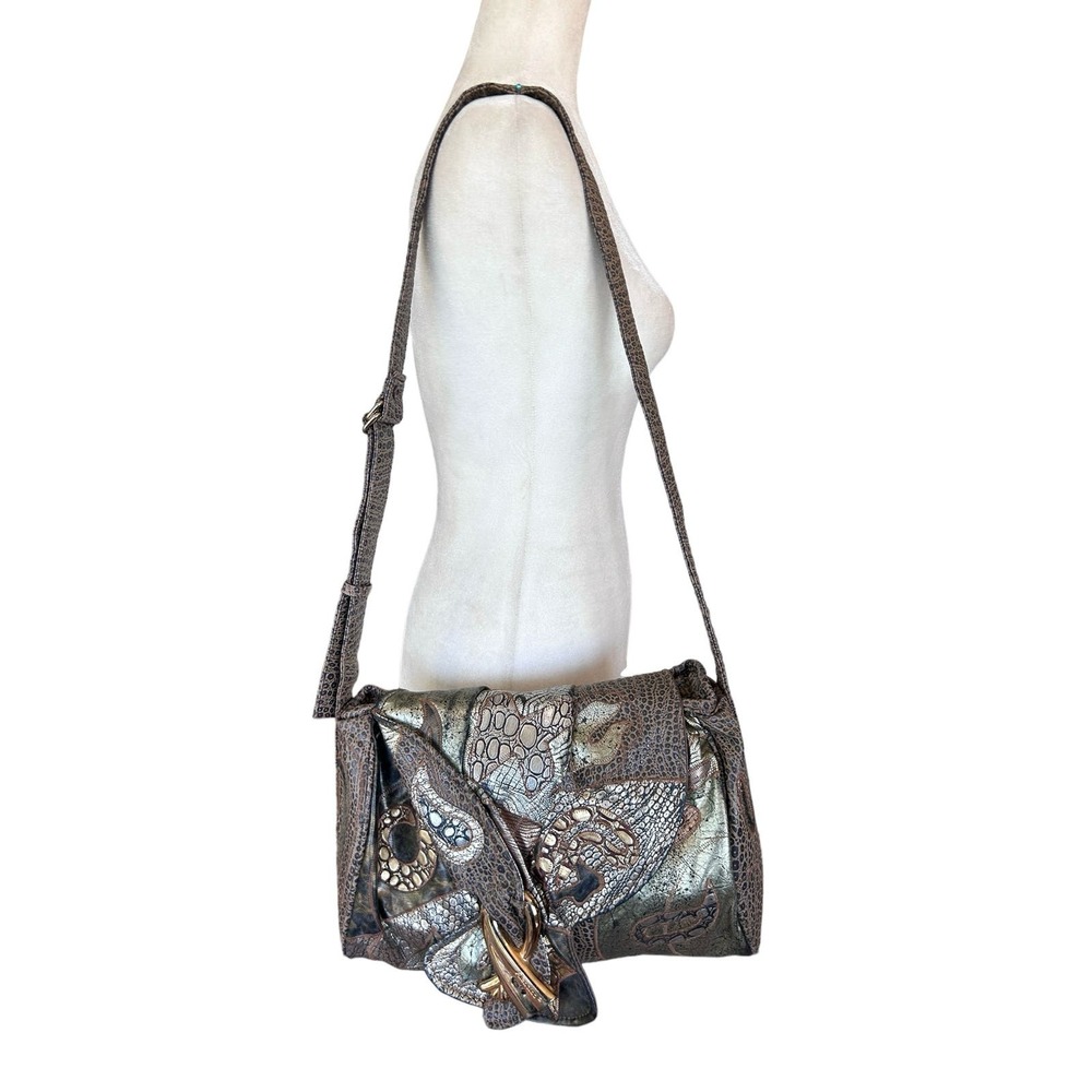 Metallic Blue Patterned Shoulder Bag - Picture 2 of 16